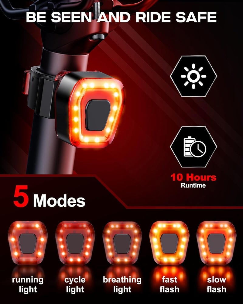 Prasky High Lumen Bike Light Set, Rechargeable Bicycle Lights Front and Rear, Super Bright LED Headlight, IP65 Waterproof Multiple Modes Road Mountain Bike Lights for Night Riding - Image 5